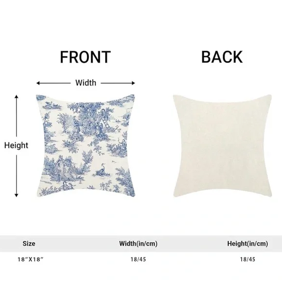 Blue Toile French Country Pillow Covers Set/2 Linen Blend 18” Square. New - Picture 2 of 2